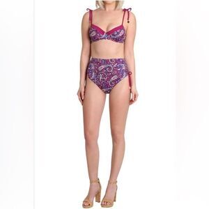 Nanette Lepore Eugenia Bikini Set – Paisley Beaded High Waist, Size 12 NWT